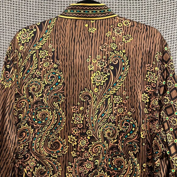 Vintage Bob Mackie Wearable Art 100% Silk Blouse 1X Brown Paisley Geometric - Picture 3 of 8